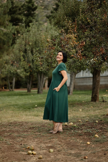 LuLaRoe Cassandra Cap Sleeve Midi Dress – Solid Forest Green – view 4