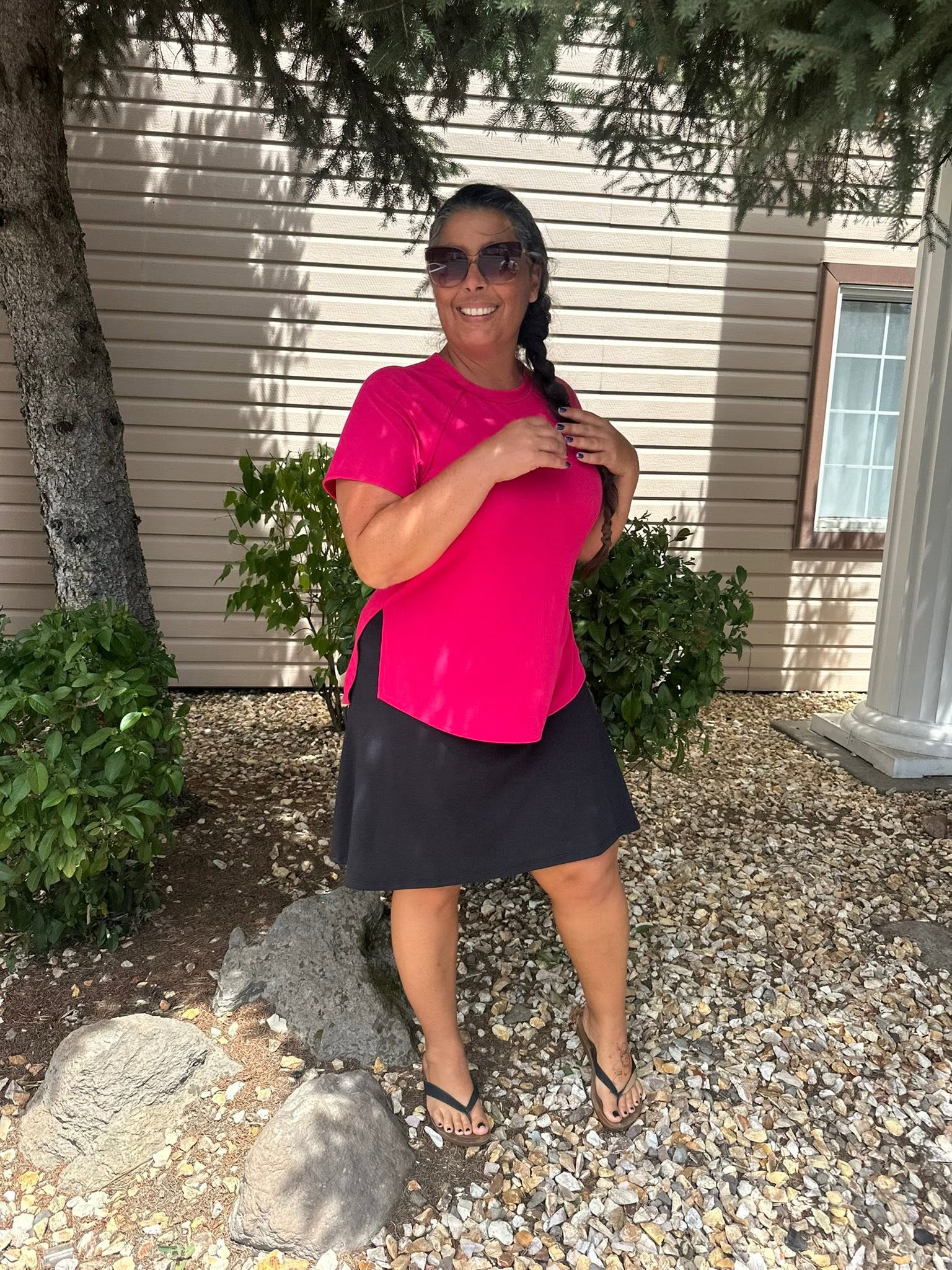 LuLaRoe Melanie Raglan Top in Solid Vibrant Fuchsia product image.