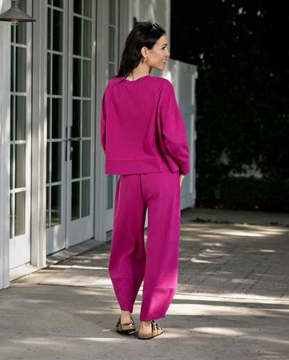 Lifestyle view 1 of the LuLaRoe Wendy Easy Barrel Pull-On Pant in Solid Fuchsia Pink
