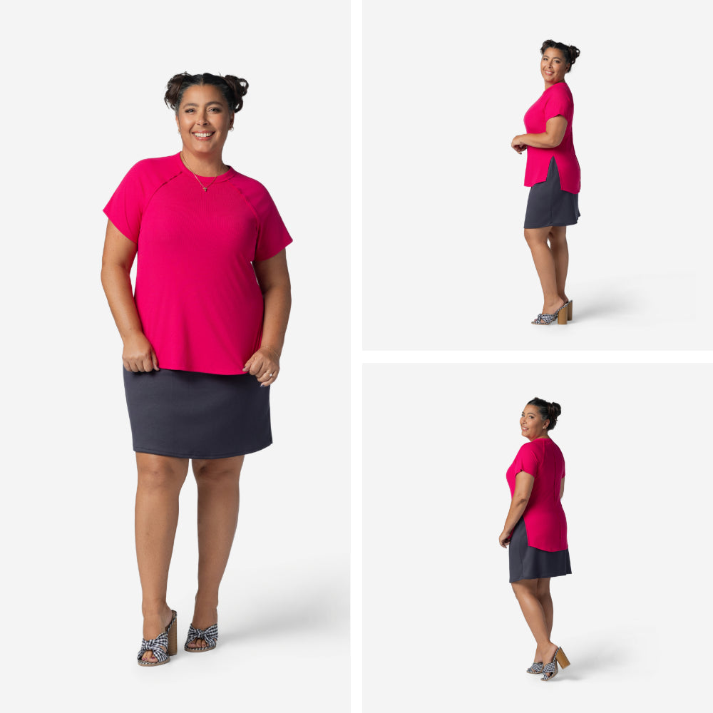 LuLaRoe Melanie Raglan Top in Solid Vibrant Fuchsia product image.