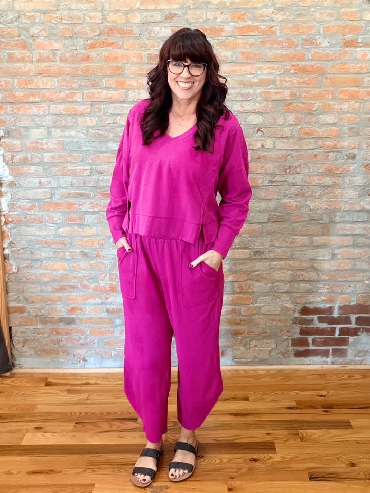 LuLaRoe Jordyn V-Neck Thermal – Solid Fuchsia Pink