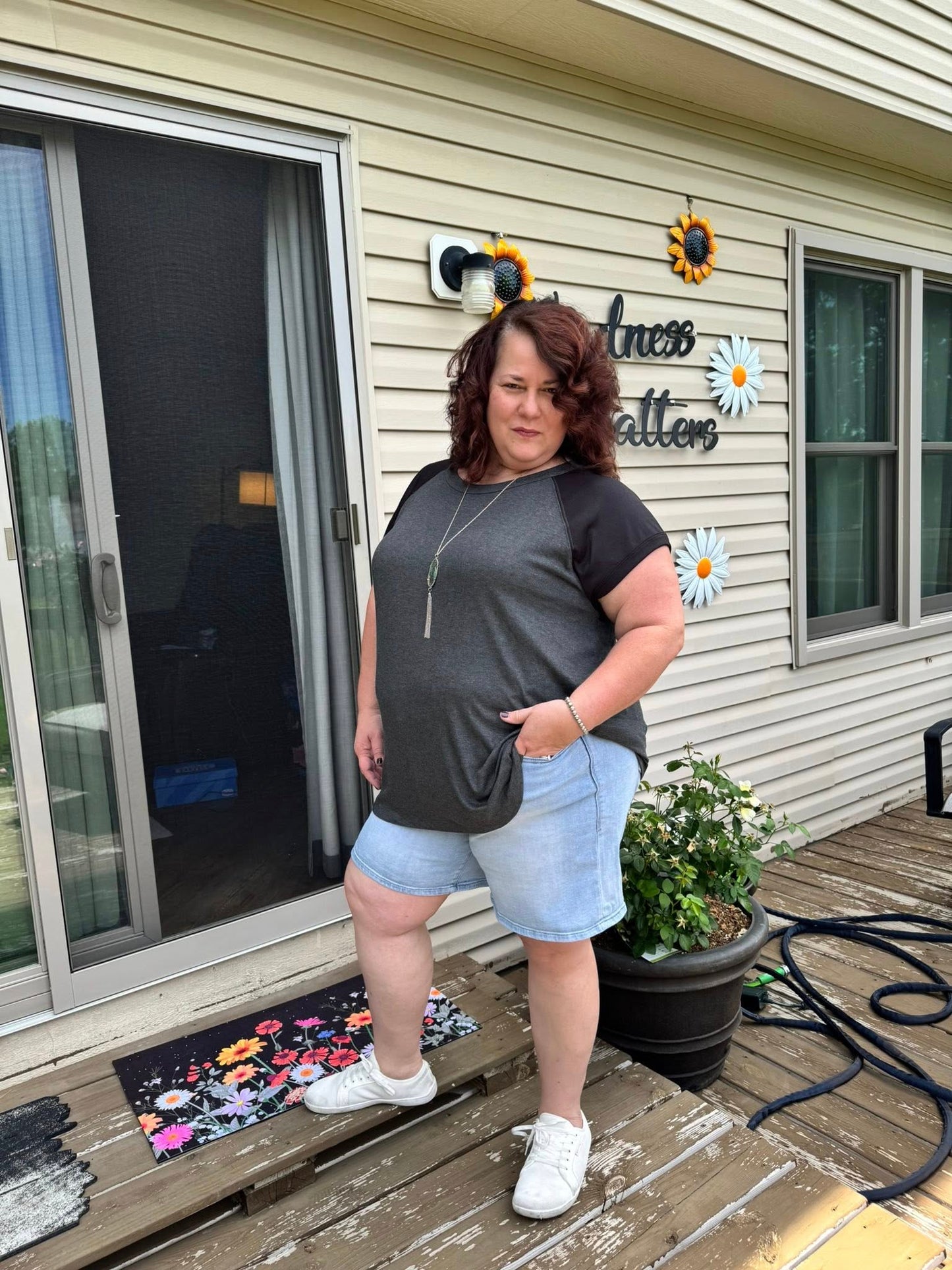 LuLaRoe Ashley Raglan T - Solid Deep Charcoal