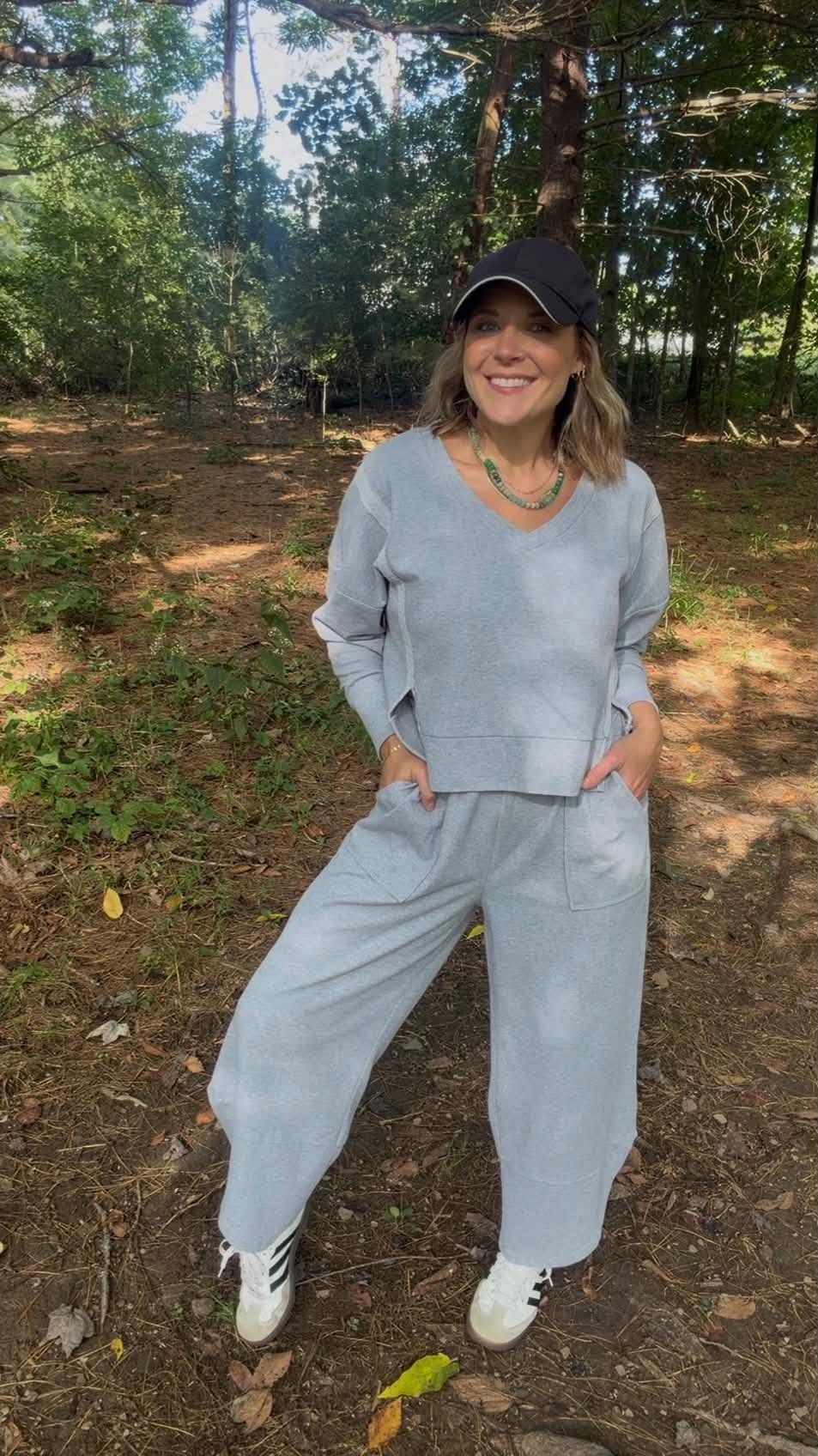 Lifestyle view 1 of the LuLaRoe Wendy Easy Barrel Pull-On Pant in Solid Light Heather Gray