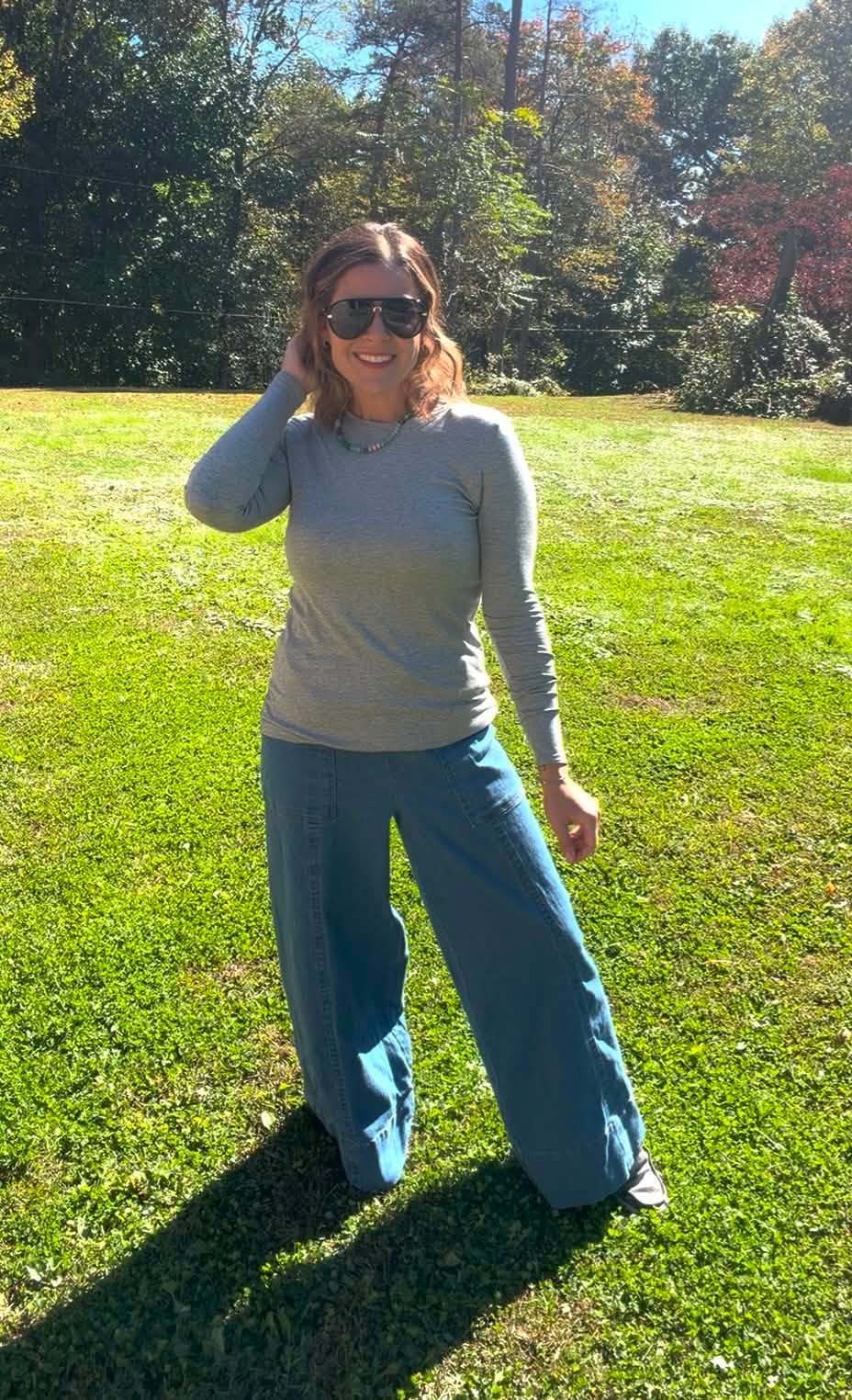 LuLaRoe Essential Long Sleeve Top Solid Heather Gray - women’s crewneck stretch baby rib long sleeve shirt, product photo 3