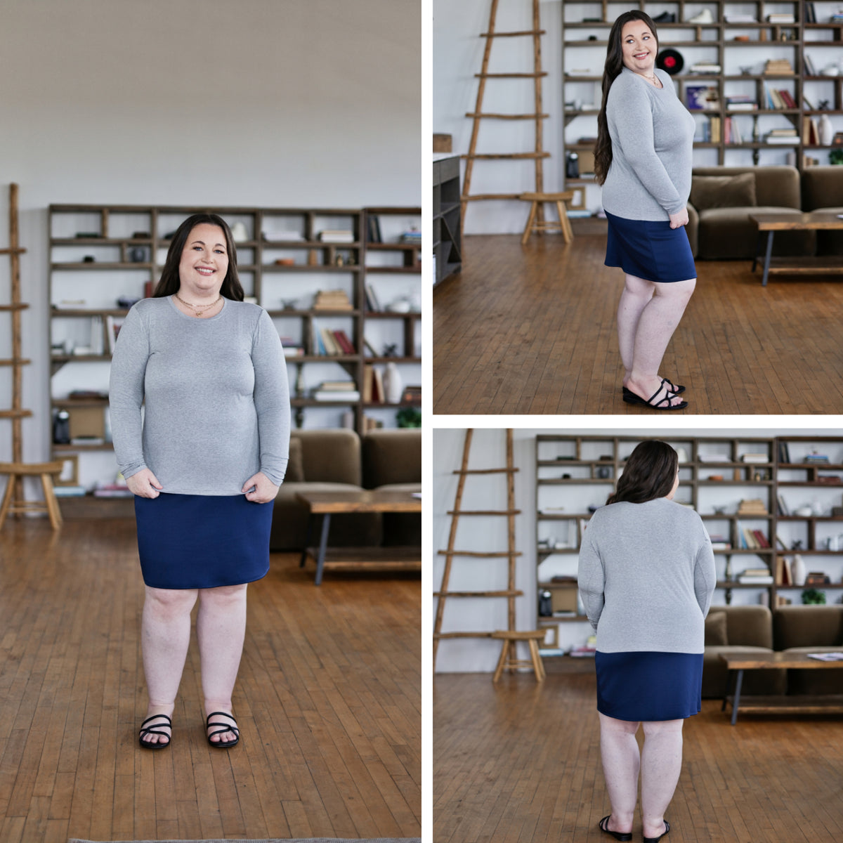 LuLaRoe Essential Long Sleeve Top Solid Heather Gray - women’s crewneck stretch baby rib long sleeve shirt, product photo 6