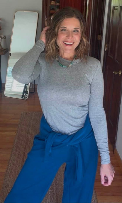 LuLaRoe Essential Long Sleeve Top Solid Heather Gray - women’s crewneck stretch baby rib long sleeve shirt, product photo 7