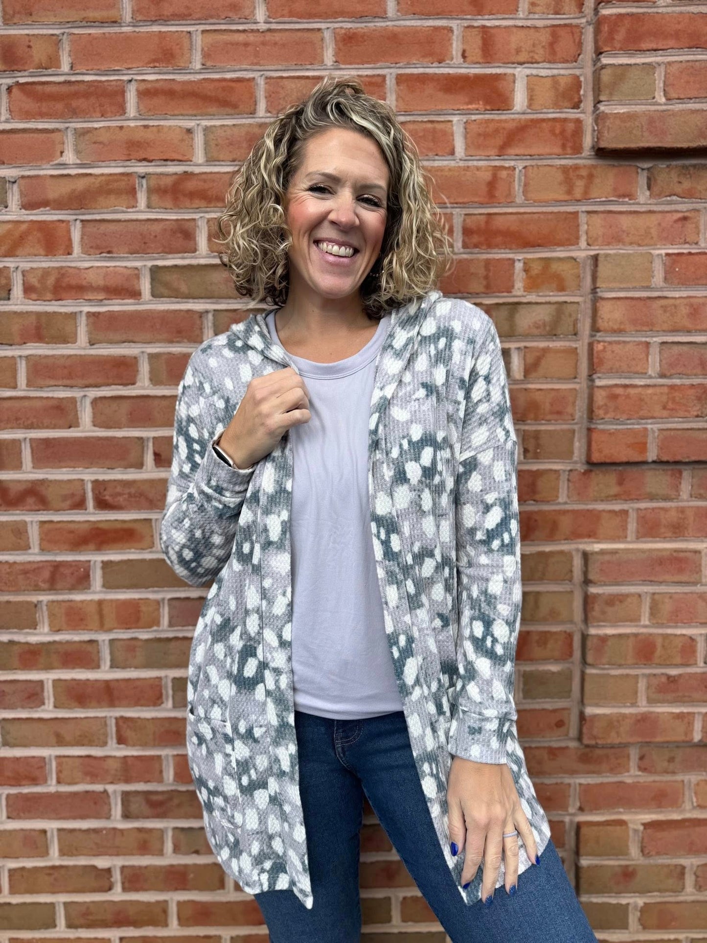 LuLaRoe Cozy Mackenzie Cardigan - Gray & White Abstract Dot