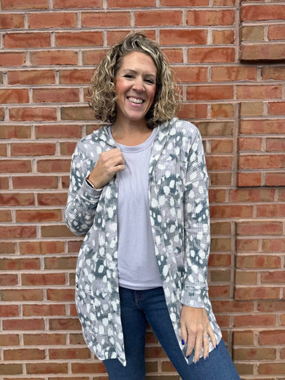 LuLaRoe Cozy Mackenzie Cardigan - Gray & White Abstract Dot