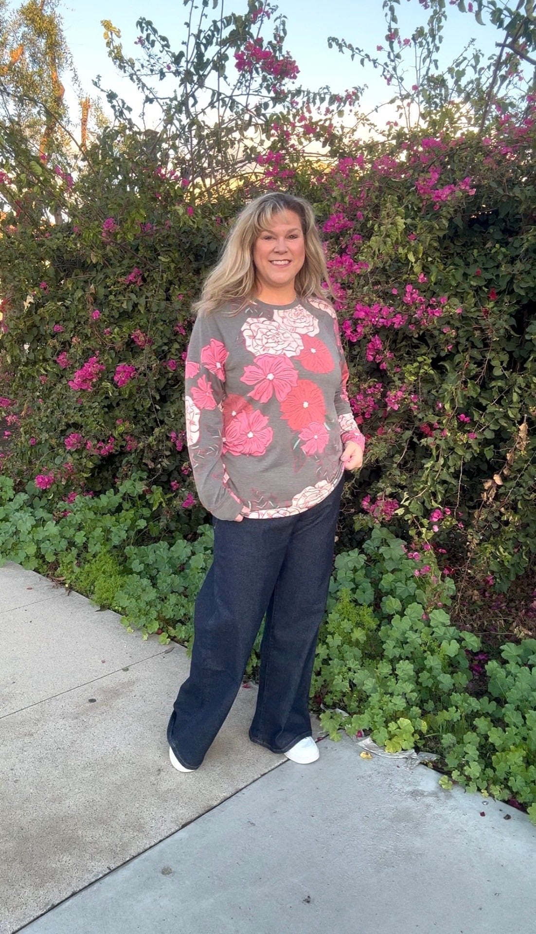 LuLaRoe LuLaRoe Erin Raglan Top - Charcoal Garden Rose 