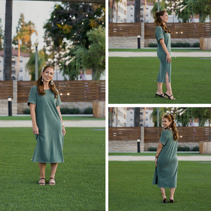 LuLaRoe Leticia Solid Mineral Washed Muted Sage Green 100% cotton mineral washed midi T-shirt dress - product image 3