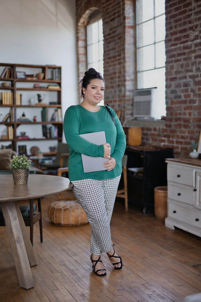 LuLaRoe Essential Long Sleeve Top Solid Forest Green - women’s crewneck stretch baby rib long sleeve shirt, product photo 4