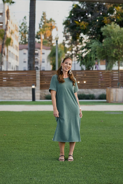 LuLaRoe Leticia Solid Mineral Washed Muted Sage Green mineral washed cotton midi dress - additional view 9