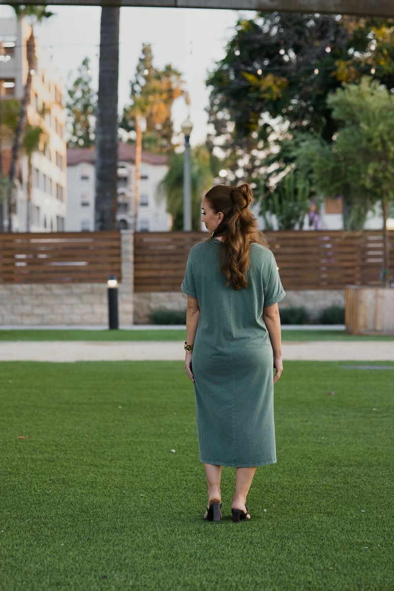 LuLaRoe Leticia Solid Mineral Washed Muted Sage Green 100% cotton mineral washed midi T-shirt dress - product image 7
