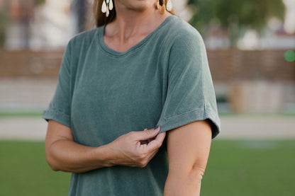 LuLaRoe Leticia Solid Mineral Washed Muted Sage Green 100% cotton mineral washed midi T-shirt dress - product image 6