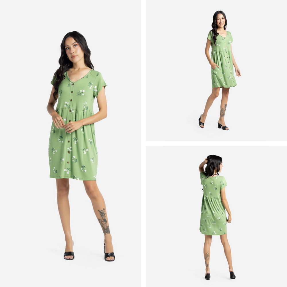 LuLaRoe Heidi Dress Green Floral Babydoll Dress with Pockets