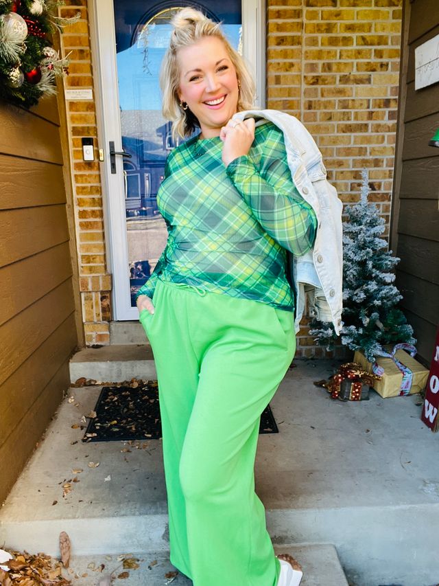 LuLaRoe LuLaRoe May Mesh Top - Emerald Grove Plaid 
