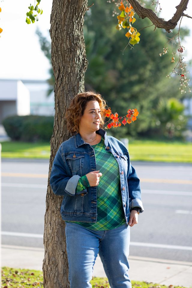LuLaRoe LuLaRoe May Mesh Top - Emerald Grove Plaid 