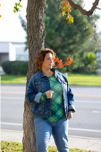 LuLaRoe LuLaRoe May Mesh Top - Emerald Grove Plaid 
