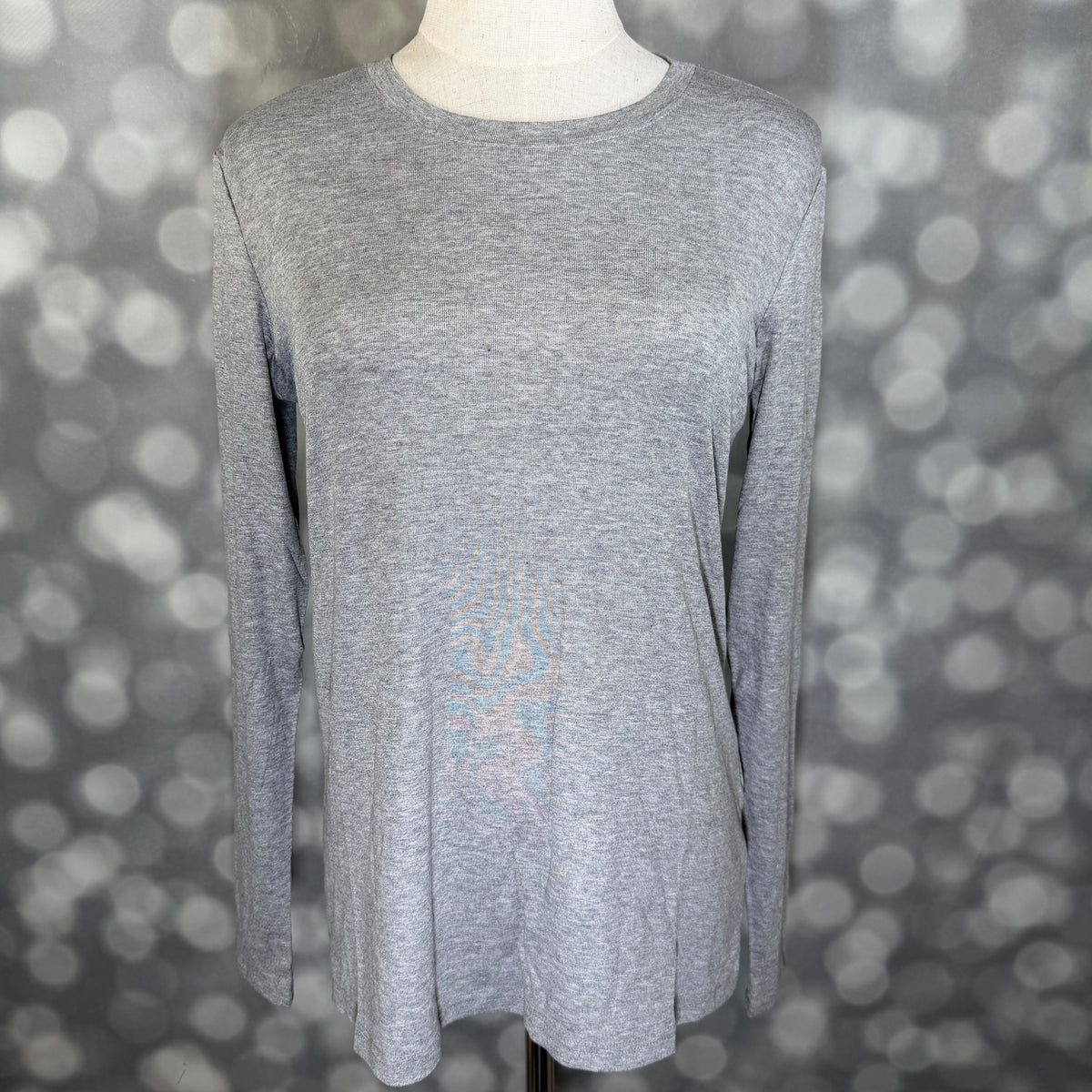 LuLaRoe Essential Long Sleeve Top Solid Heather Gray - women’s crewneck stretch baby rib long sleeve shirt, product photo 2