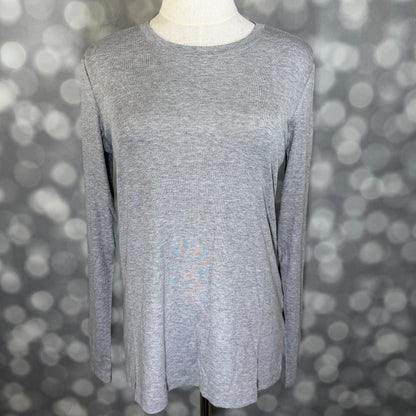 LuLaRoe Essential Long Sleeve Top Solid Heather Gray - women’s crewneck stretch baby rib long sleeve shirt, product photo 2
