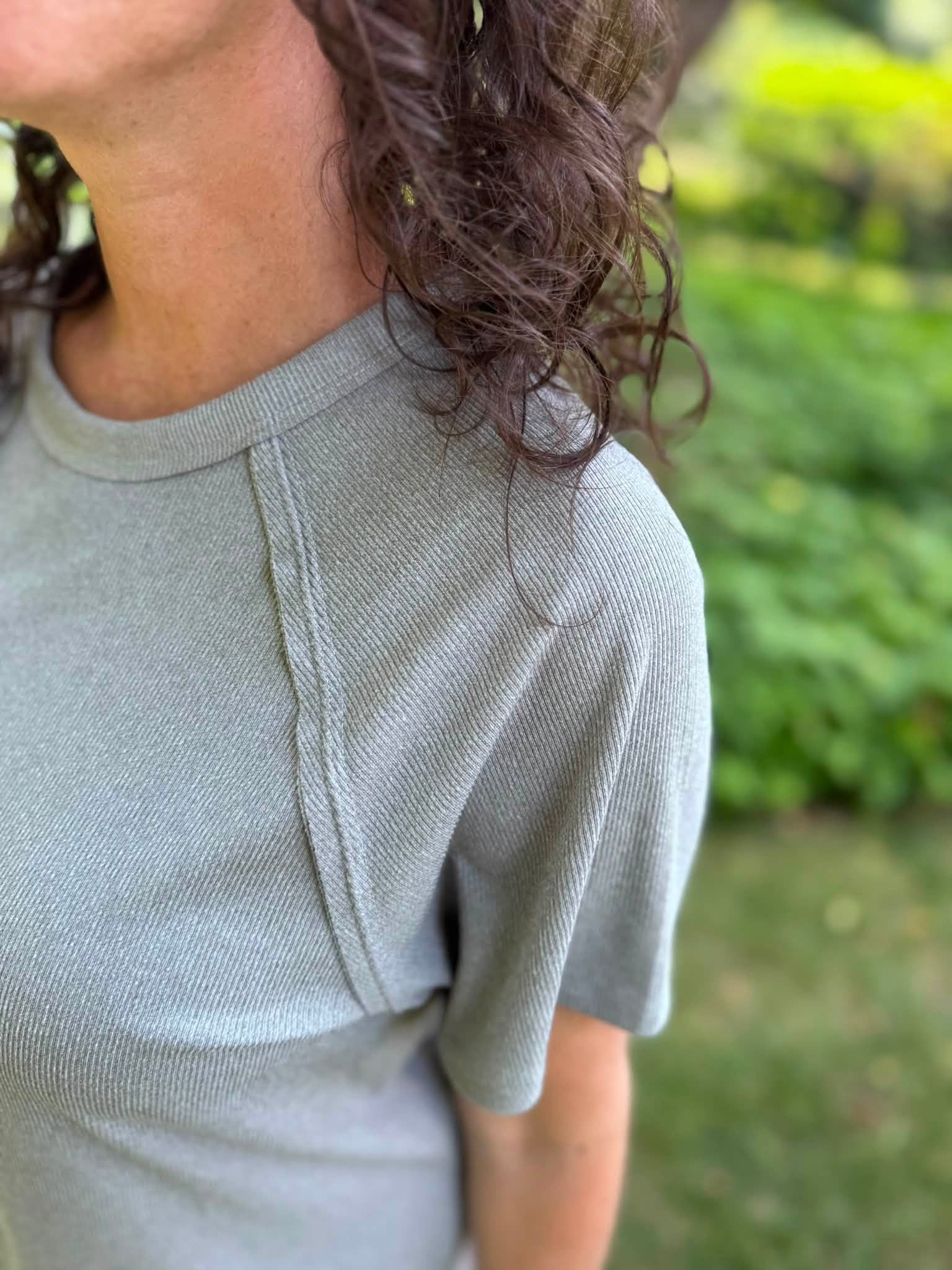 LuLaRoe Melanie Raglan Top in Solid Heather Gray product image.