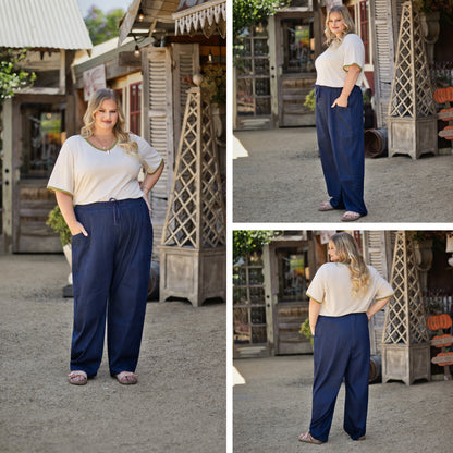 LuLaRoe Brindley Indigo wash women's barrel-leg pull-on pants - product photo 3