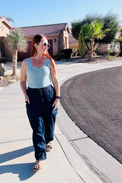 LuLaRoe Brindley Indigo wash women's barrel-leg pull-on pants - product photo 7