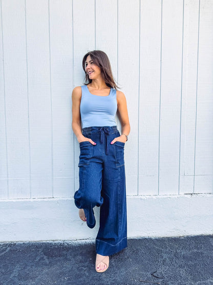 LuLaRoe Pull-On Patch Pocket Pant - Indigo Wash