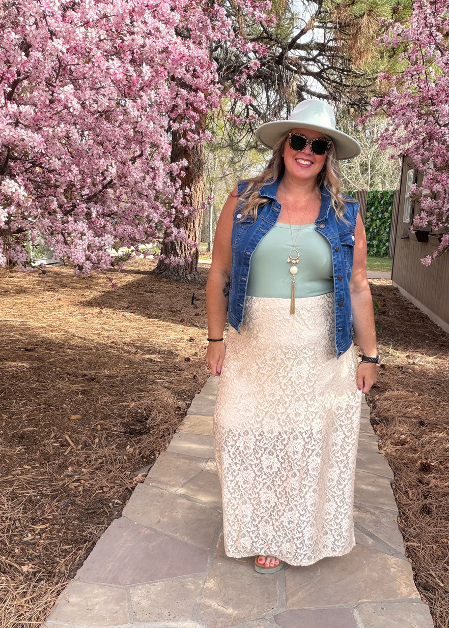 LuLaRoe LuLaRoe Tihane Lace Maxi Skirt - Solid Ivory Heirloom Lace 