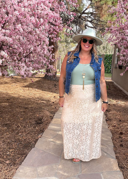 LuLaRoe LuLaRoe Tihane Lace Maxi Skirt - Solid Ivory Heirloom Lace 