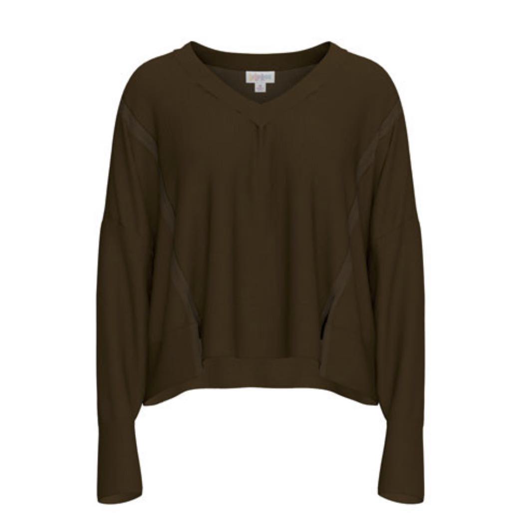 LuLaRoe Jordyn V-Neck Thermal in Solid Caramel Brown, alternate product view
