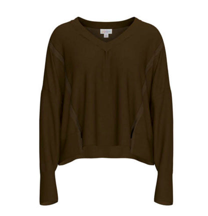 LuLaRoe Jordyn V-Neck Thermal in Solid Caramel Brown, alternate product view