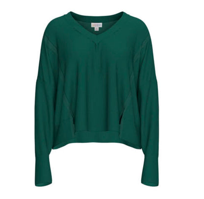 LuLaRoe Jordyn V-Neck Thermal in Solid Emerald Green, alternate product view