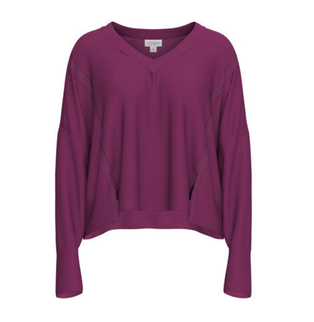 LuLaRoe Jordyn V-Neck Thermal in Solid Fuchsia Pink, alternate product view