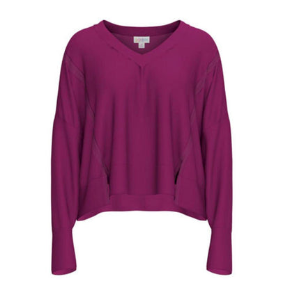 LuLaRoe Jordyn V-Neck Thermal in Solid Fuchsia Pink, alternate product view