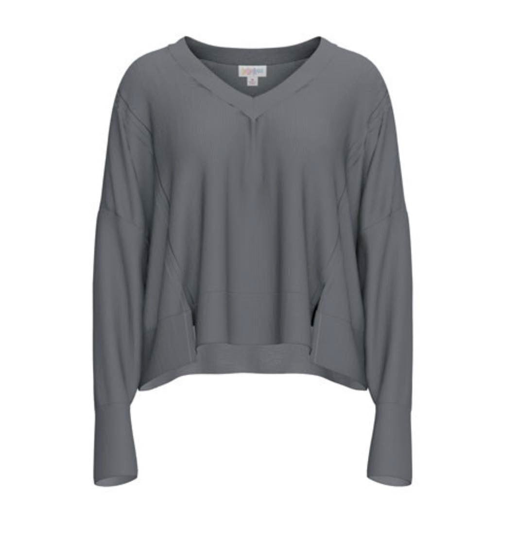 LuLaRoe Jordyn V-Neck Thermal in Solid Light Heather Gray, alternate product view