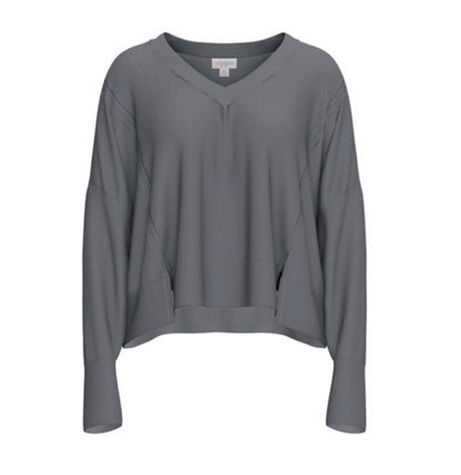 LuLaRoe Jordyn V-Neck Thermal in Solid Light Heather Gray, alternate product view