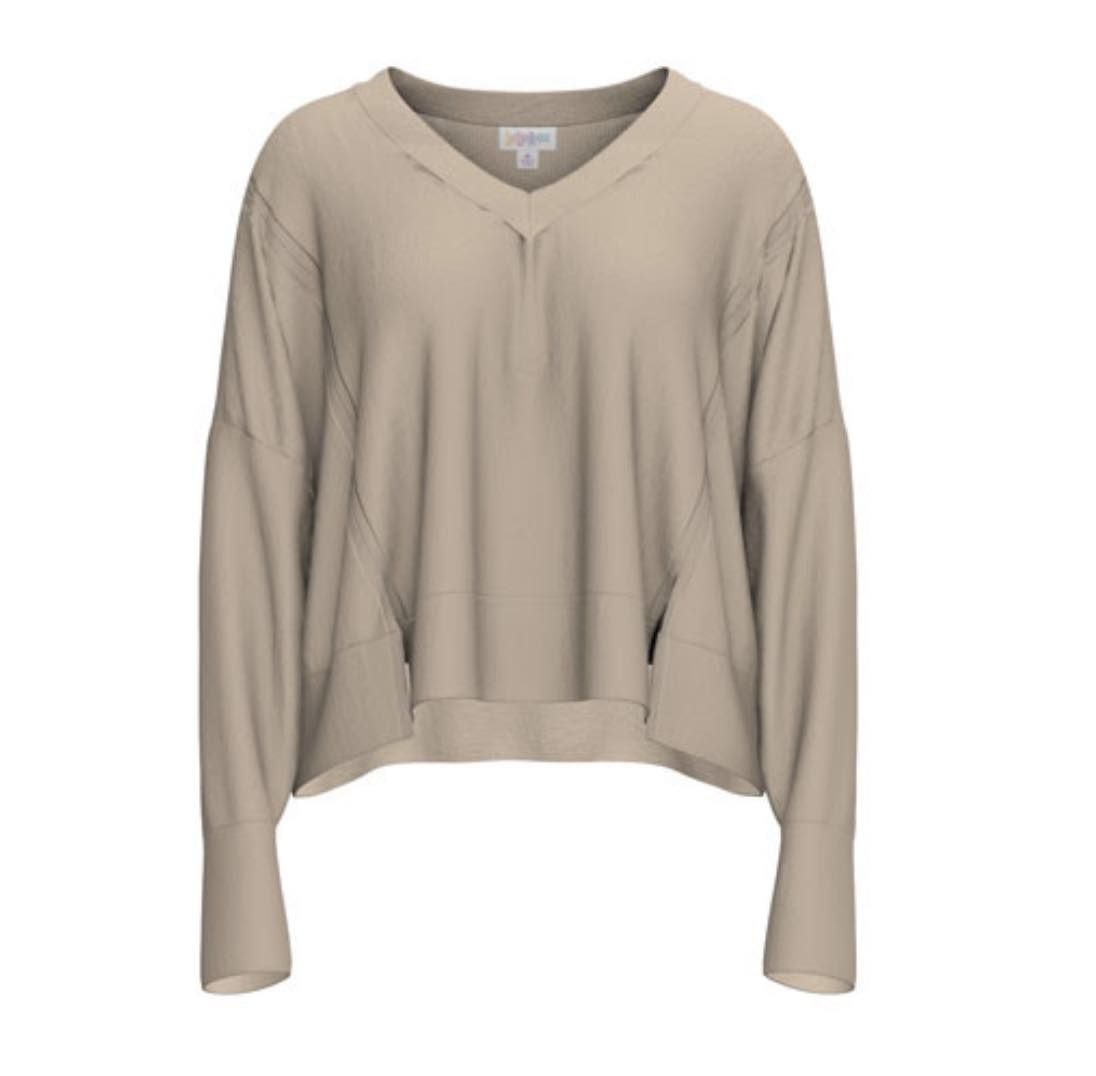 LuLaRoe Jordyn V-Neck Thermal in Solid Oatmeal Beige, alternate product view