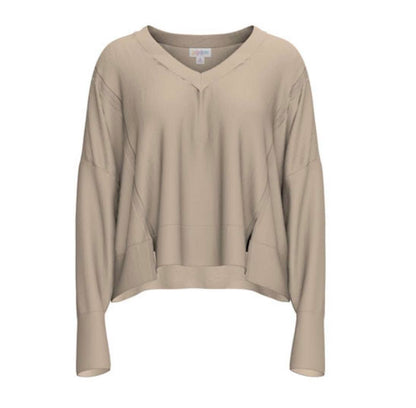 LuLaRoe Jordyn V-Neck Thermal in Solid Oatmeal Beige, alternate product view