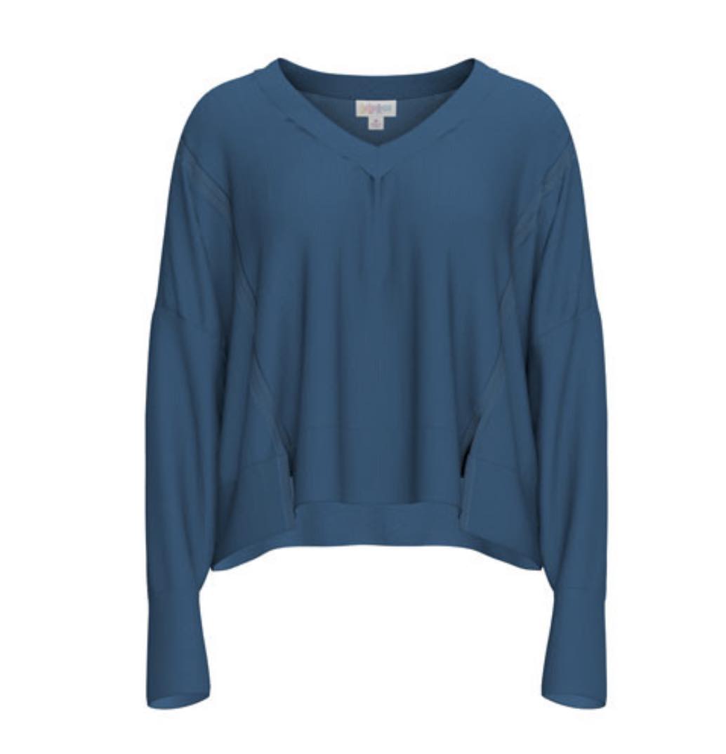 LuLaRoe Jordyn V-Neck Thermal in Solid Ocean Blue, alternate product view