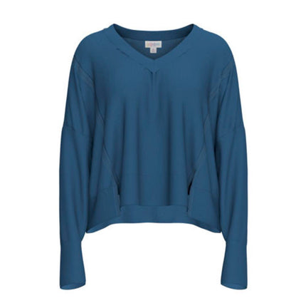 LuLaRoe Jordyn V-Neck Thermal in Solid Ocean Blue, alternate product view