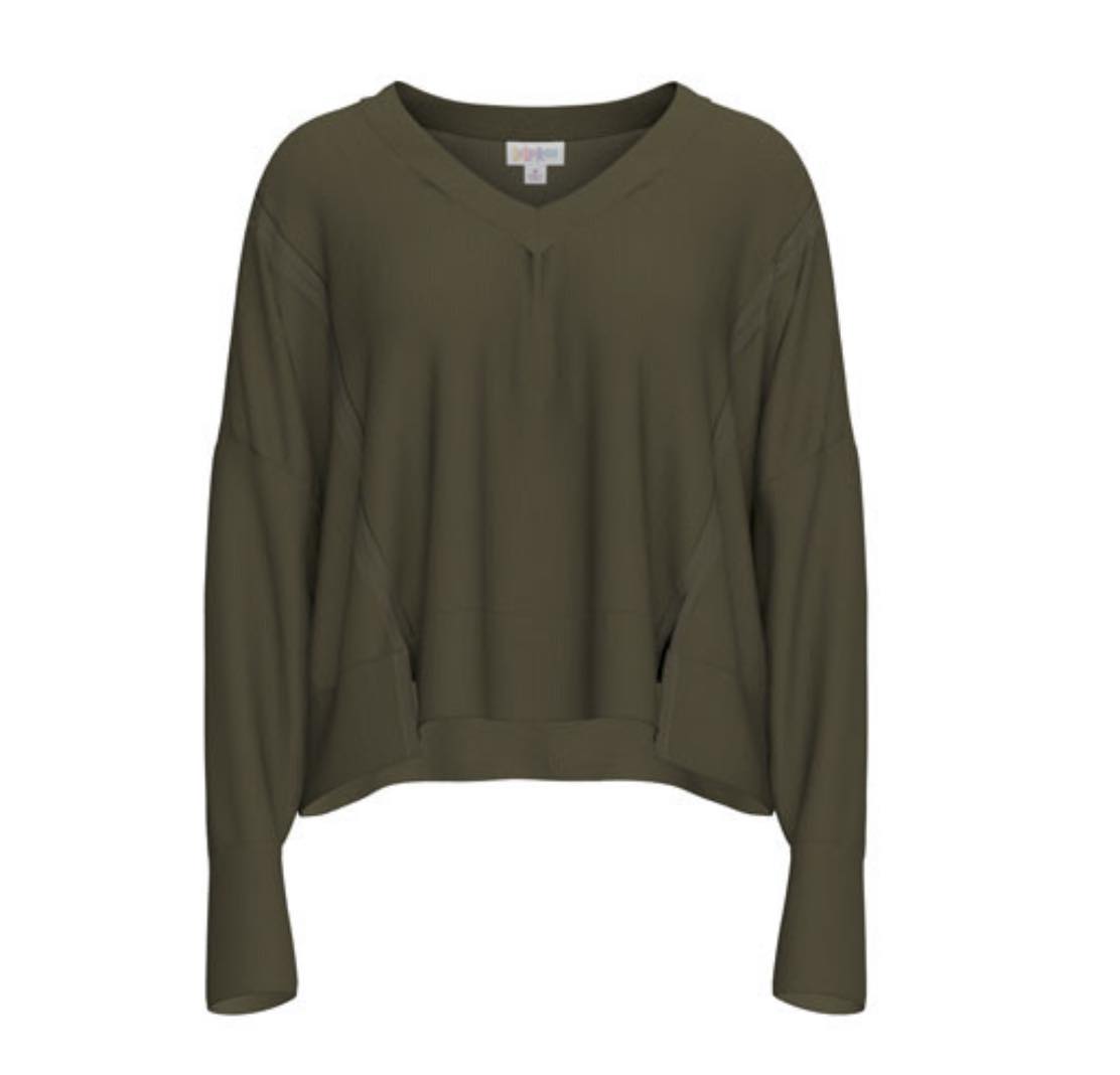 LuLaRoe Jordyn V-Neck Thermal in Solid Olive Green, alternate product view