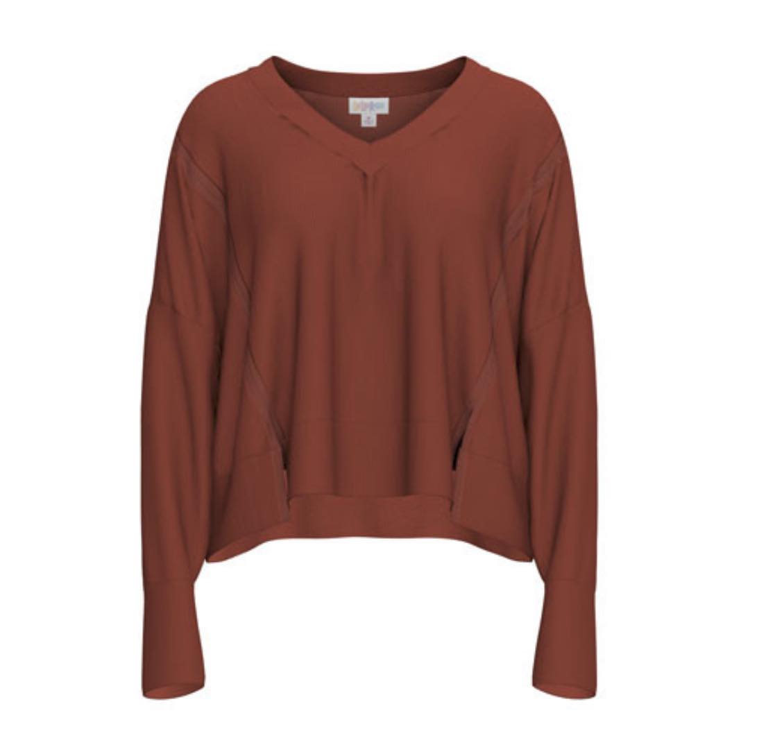 LuLaRoe Jordyn V-Neck Thermal in Solid Rust Orange, alternate product view