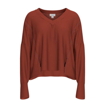 LuLaRoe Jordyn V-Neck Thermal in Solid Rust Orange, alternate product view