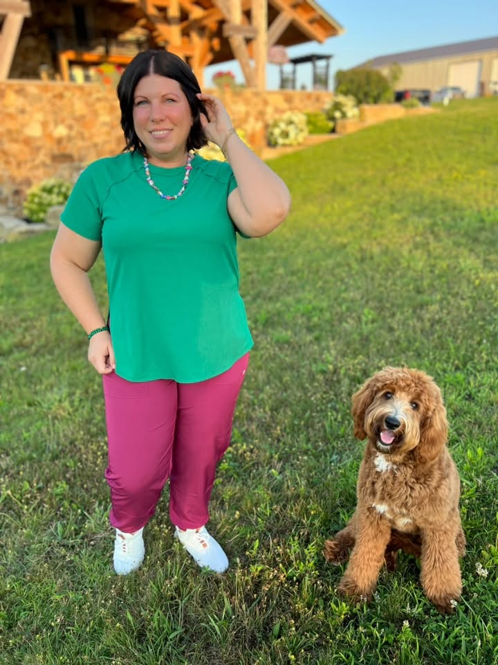 LuLaRoe Melanie Raglan Top in Solid Kelly Green product image.