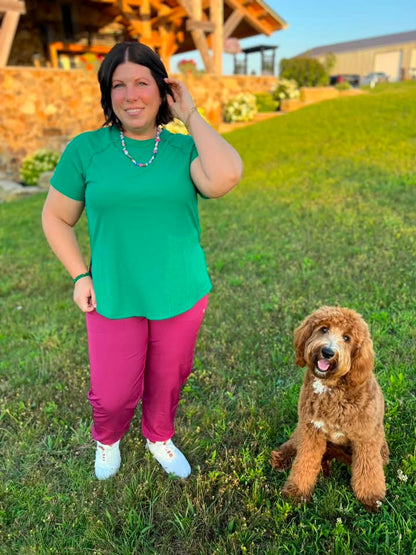 LuLaRoe Melanie Raglan Top in Solid Kelly Green product image.