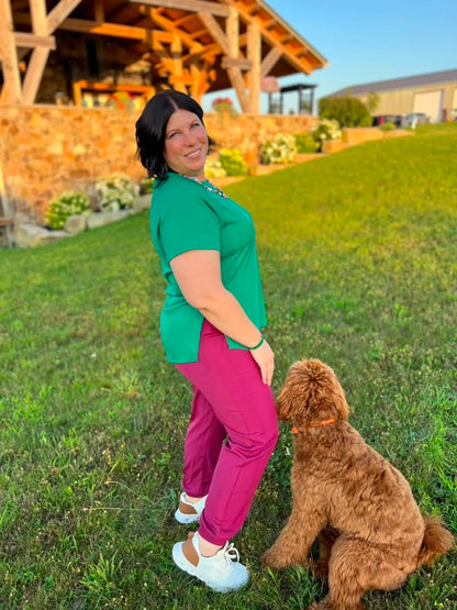 LuLaRoe Melanie Raglan Top in Solid Kelly Green product image.