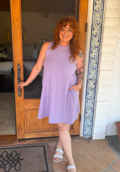 LuLaRoe Charlotte Dress - Solid Soft Lavender Sleeveless A-Line Dress with Pockets