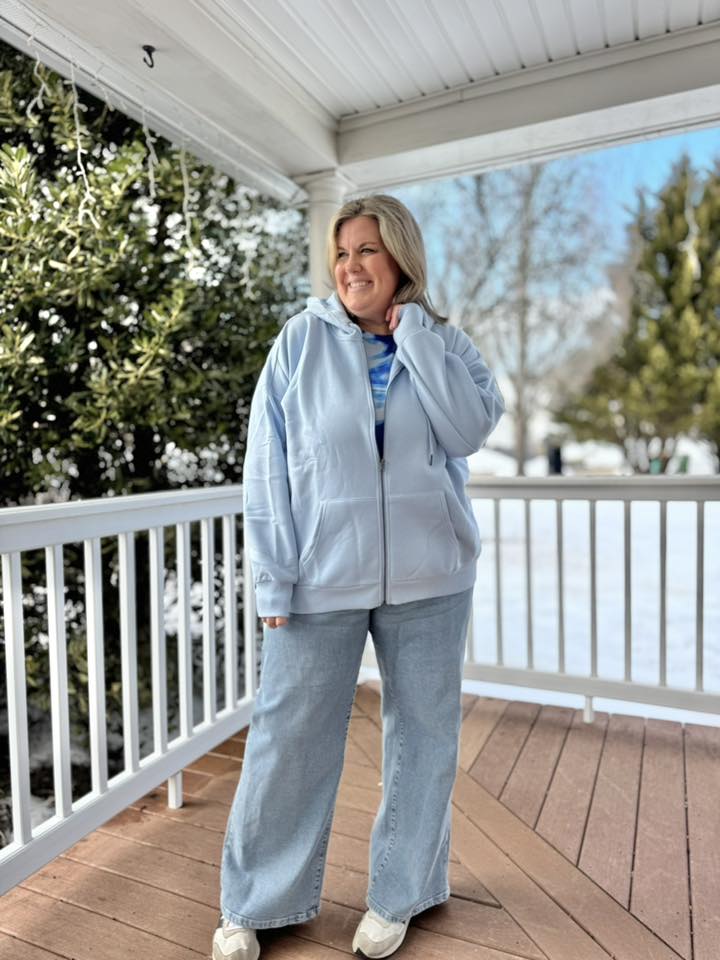 LuLaRoe LuLaRoe Essential Zip Hoodie - Solid Cloud Blue 