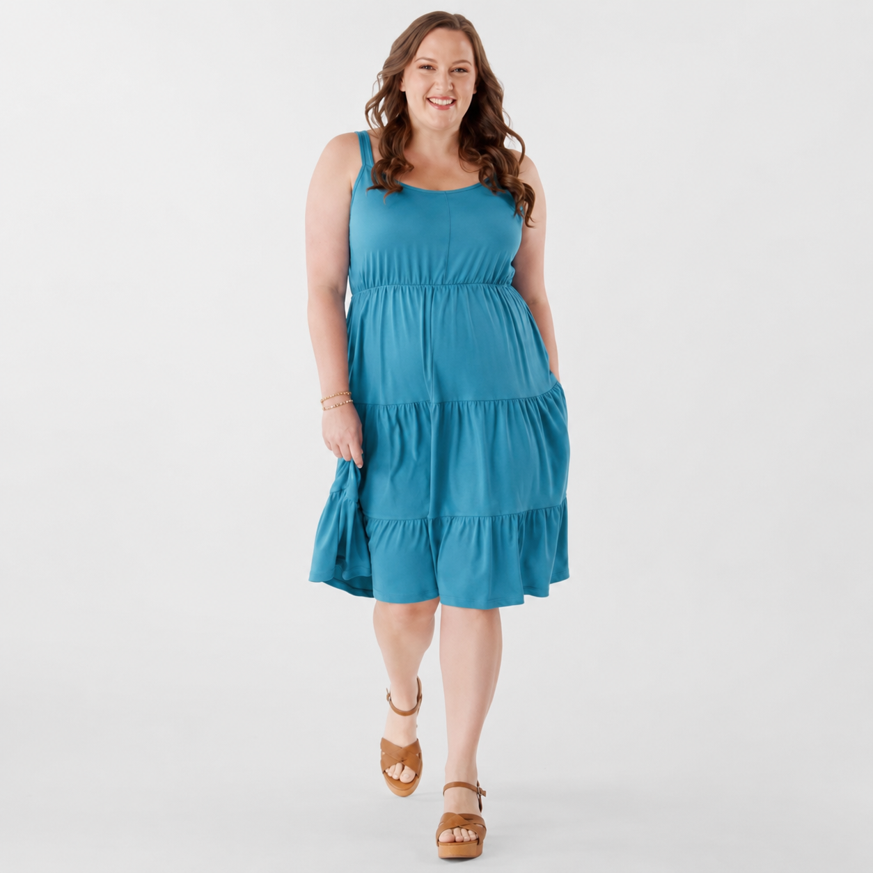 LuLaRoe Amanda Dress Solid Ocean Teal Tiered Midi Dress S / Solid Ocean Teal